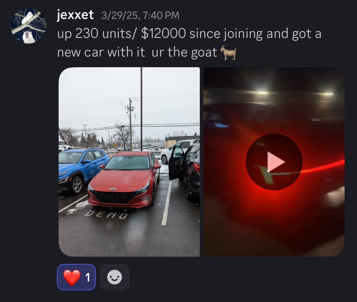 Member-shared car photo and personal outcome claim