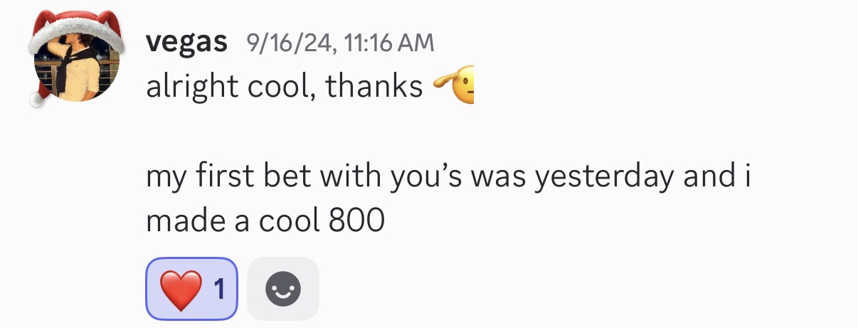 Member message about a first bet