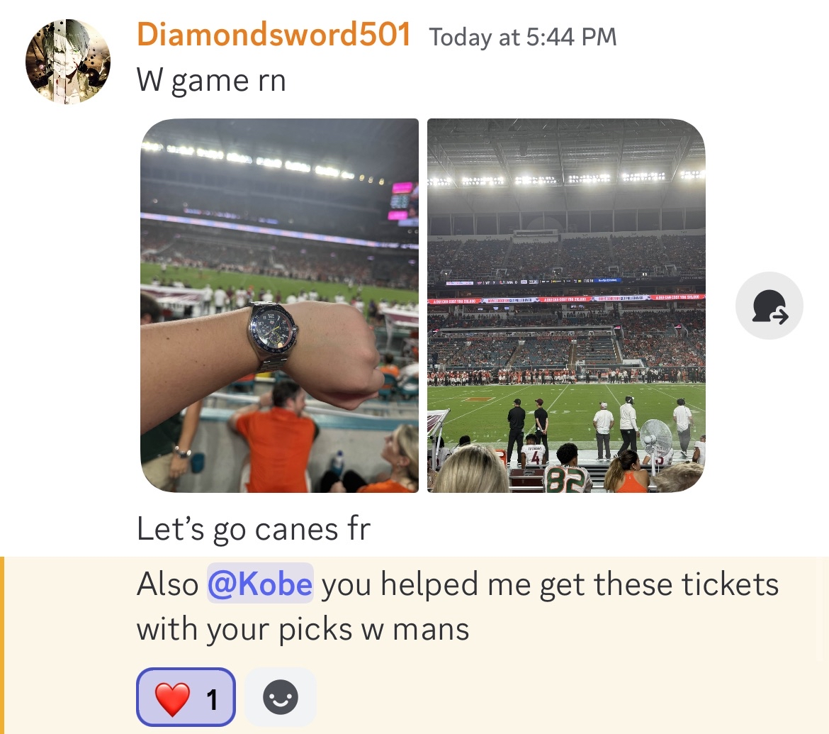 Member message about game tickets