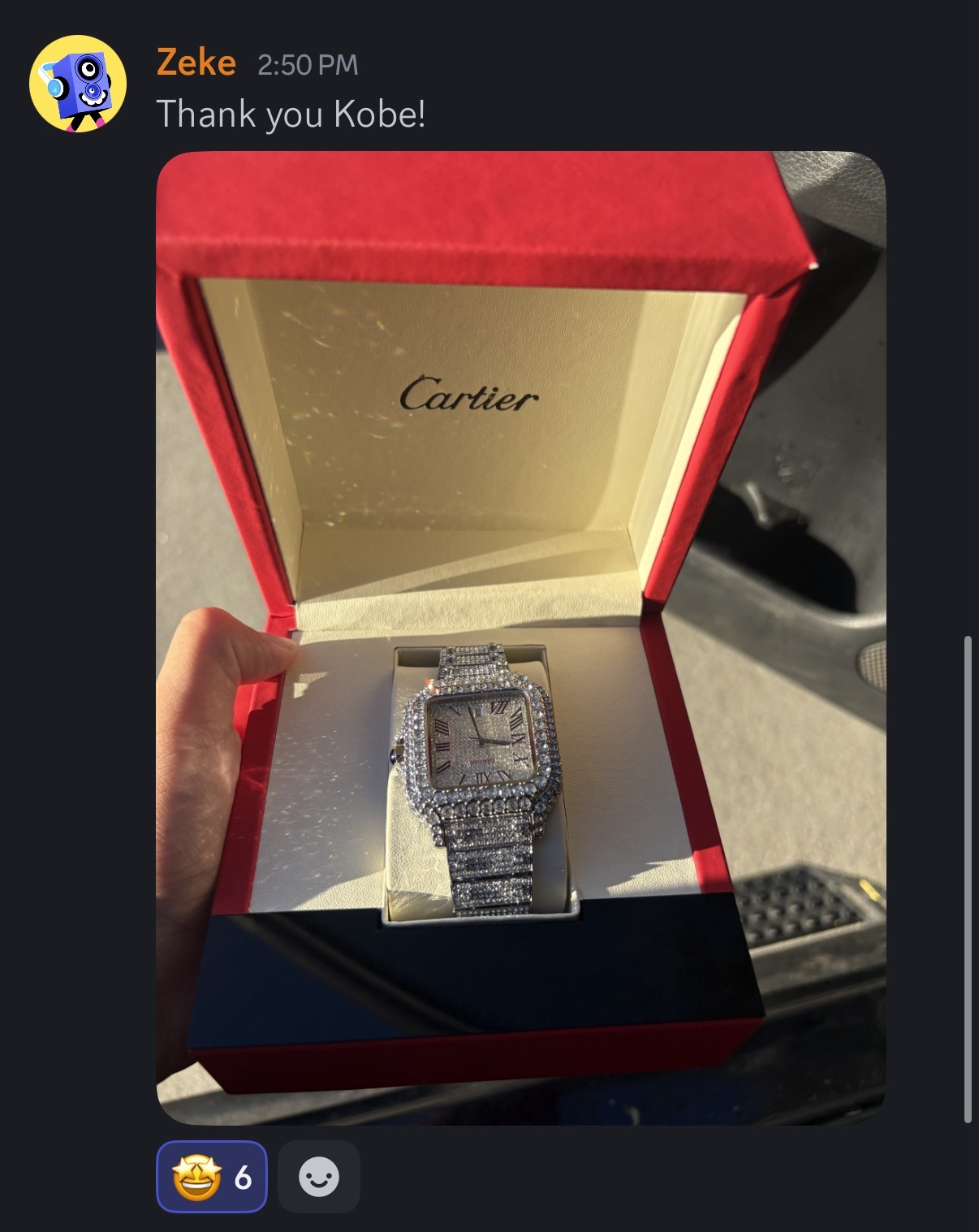 Member-shared watch photo and thank-you message