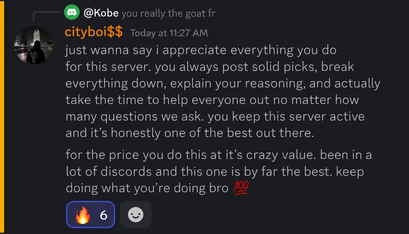 Cityboi$$ praises the detailed writeups, reasoning, and community